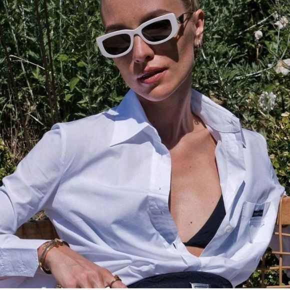 Prada PR14YS 1425S0 Sunglasses Talc Dark Grey Rectangle Women - Picture 15 of 15